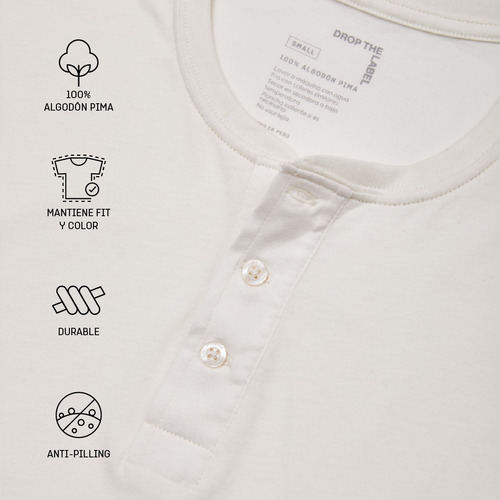 Polo Henley 100% Algodón Pima Cuello Con Botones Manga Larga