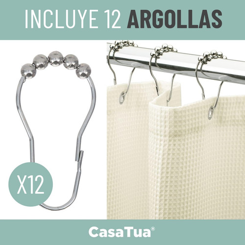 Cortina Baño Ducha 100% Impermeable Con Iman Y Forro - Color Marfil