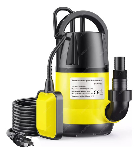 Bomba Sumergible Desagote Para Agua Sucia 750w Filtración Color Negro/amarillo