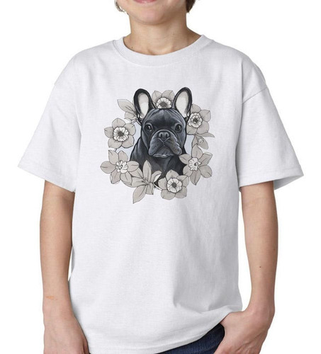 Remera De Niño Bulldog Frances Con Flores