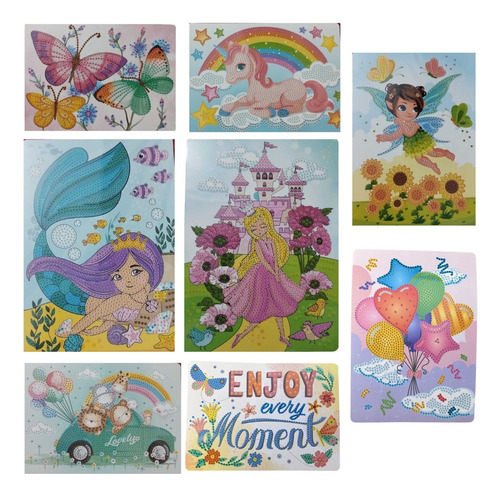 Kit 5 Quadros Pintura 5d Diamante Infantil Princesa Fada