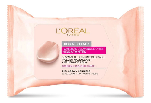 Desmaquillante toallita L'Oréal Paris Hidra Total5 Hidratante para piel seca/sensible por pack de 25