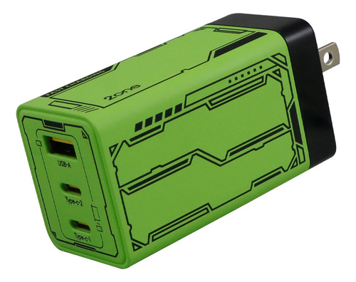 Cargador De Pared Con 1 Puerto Usb-a Y 2 Puertos Tipo C, 65w Slim Company Gan Carga Rápida Simultánea Para Laptop, Celular, Tablet Color Verde