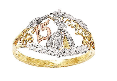 Imagen 2 de 3 de Set De Anillo, Dije Y Cadena De Oro De 10k Xv Años - 766