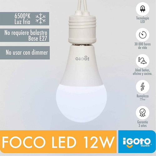 10 Foco Led 12w A19 110/220v Luz Blanca 6500k E27 Igoto