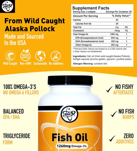 Aceite De Pescado Omega 3 Abadejo Alaska 1260 Mg Ácidos Gras