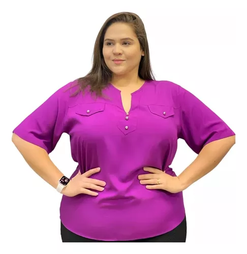 Camisa Blusa Feminina Plus Size Social Manga 3/4 Tecido Duna