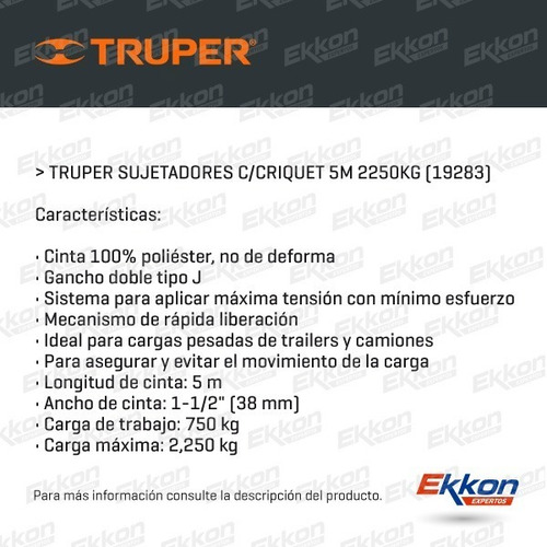 Imagen 2 de 8 de Cinta De Amarre Zuncho Truper C/ Crique 5 Metros 2250 Kg