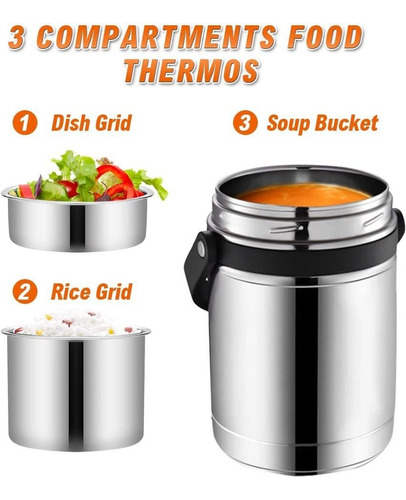 Termo Para Alimentos Ssawcasa, Boca Ancha, 3 Niveles, 1.8l