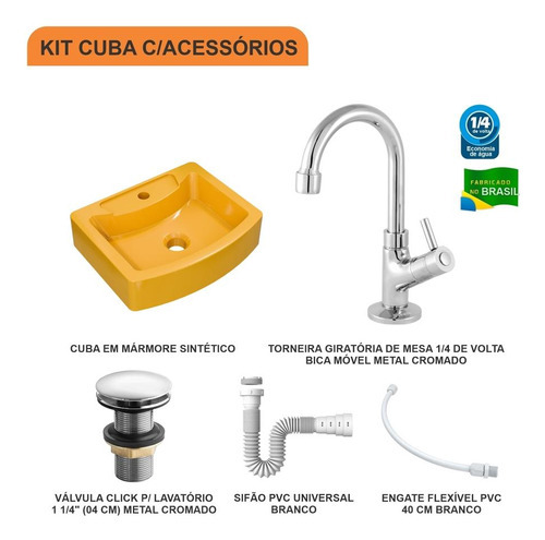 Cuba Rt41 C/torneira+válvula Click 1/4+sifão+flex Cor Amarelo