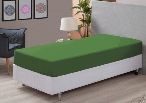 Lençol Com Elástico Solteiro Padrão Avulso 100% Microfibra Cor Verde Desenho Do Tecido Liso