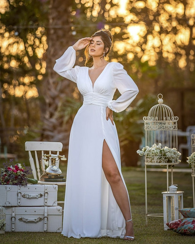Vestido De Noiva Coleção Ares Decote V Musseline 1068