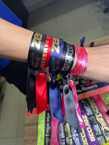 50 Pulseira Personalizada Balada Festa Cetim Metalizada 