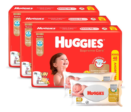 Huggies Supreme Care X 3 + Toallitas Oleo Calcareo 80 X 3