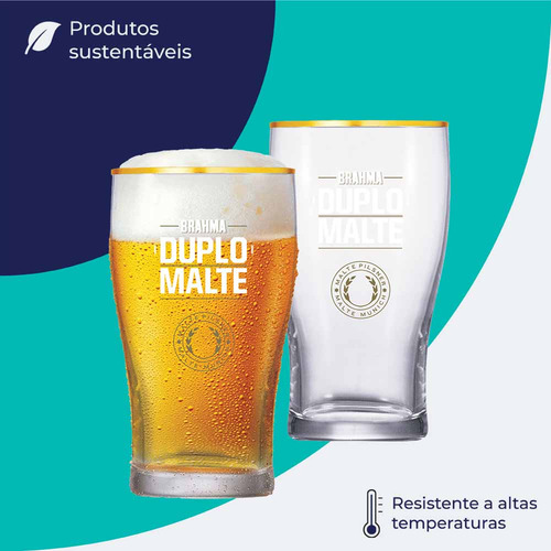 Copo de Vidro Com Filete de Ouro Brahma Duplo Malte 473ml, Ruvolo