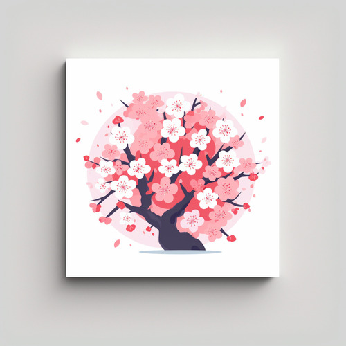 Dibujo Brillante De Sakura En Tela 30x30cm Bastidor Madera