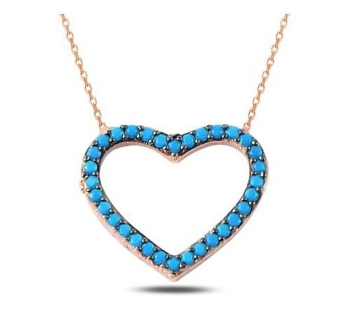 Collar Con Dije De Corazón Plata .925 Turquesas Regalo Mujer