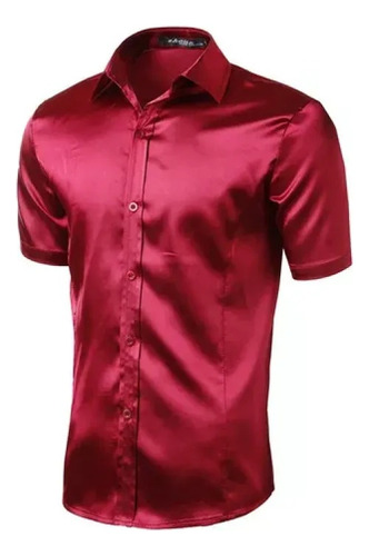 Camisa De Satén De Seda Morada Para Hombre, Manga Corta, Cor