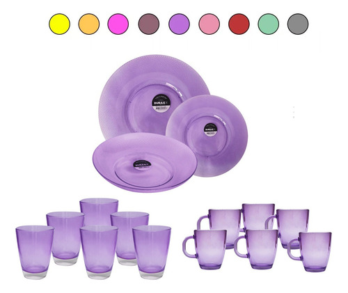 Vajilla 30 Piezas Platos Vasos Pampa Tazas Vidrio Color Tras