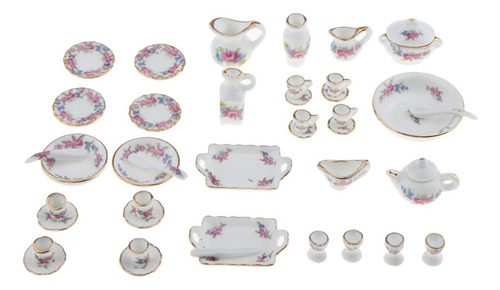 40pcs Rose Flores De Té De Porcelana 1/12 Casa Muñeca