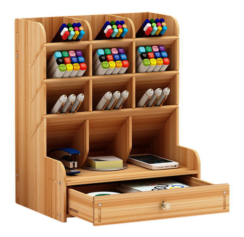 Organizador Escritorio Madera Mueble Lapices Lapiceros Cajon