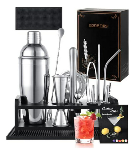 Set Coctelera 16 Pzs, Kit Barman Con Soporte & Recetas, Tape