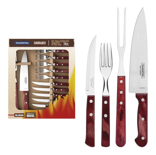 Set De Asado Tramontina Churrasco Polywood 14 Piezas