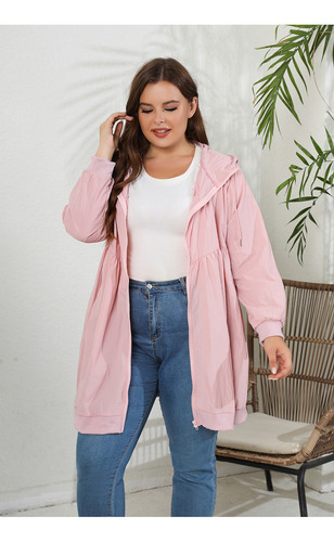 Chamarra Mujer Talla Grande Con Capucha Antisol Pura Color