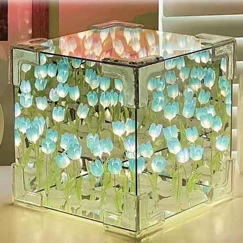 Luz Nocturna De Tulipán Hecha A Mano Modelo Espejo 2 En 1 Acabado Multicolor