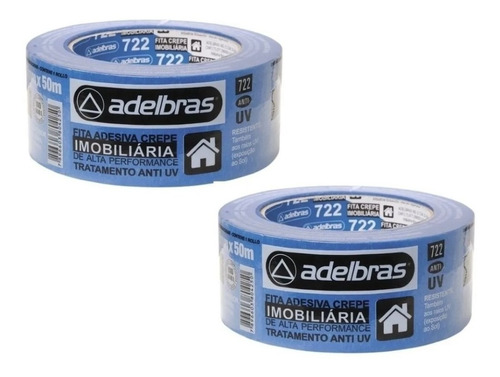 Kit 2 Fita Crepe Ant Uv 722 Azul Imob 48mm X 50m Adelbras