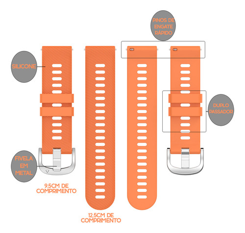 Pulseira Para Garmin Forerunner 55/165 245/645 Silicone 20mm Laranja Lisa