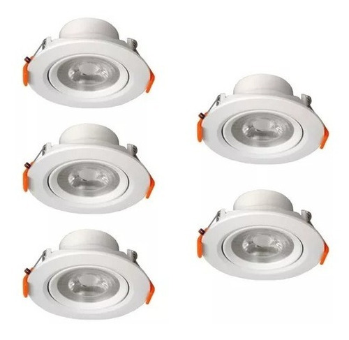 Pack 5 Focos Led 7w Embutido Orientable 75/91mm Luz Fría