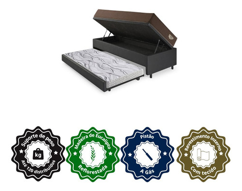 Bicama Box Baú Com Courino Preto 120x203 C/colchão Adorabile