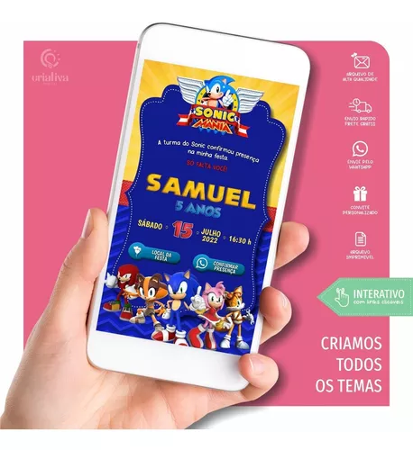 Convite Digital Interativo Tema Sonic - Desconto no Preço