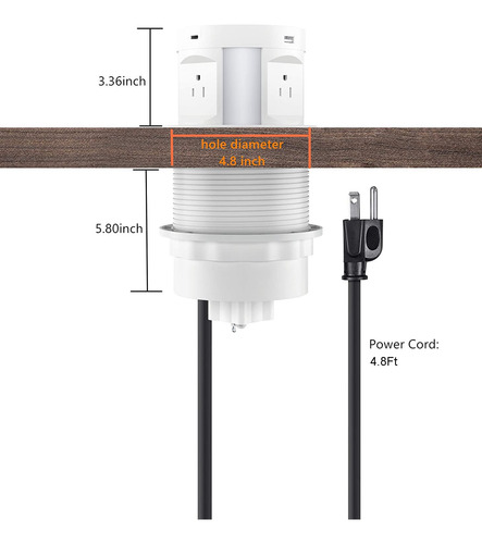 Toma De Corriente Automática Ocultable 4 Salidas 2 Usb A C B