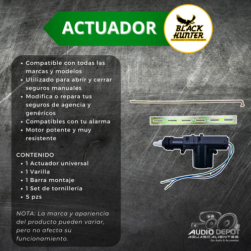 Kit Alarma Automovil Black Hunter + 5 Actuador + 4 Relevador