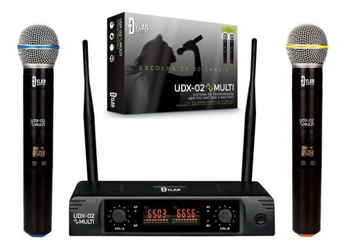 Microfones Dylan UDX-02 Multi Dinâmico Cardioide Preto Sem Fio