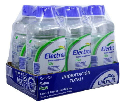 Electrolit Suero Rehidratante Sabor Coco 625 Ml (6 Pack)
