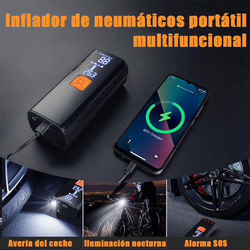 Compresor de aire mini portátil Mighty Rock Compresor de aire portátil color negro 12V, Inflar Llantas de Auto y Motocicleta Compresor Inflador Llantas Portatil 150 PSI Batería de 7500mAh