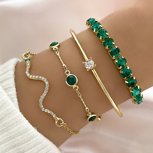 Set De 4 Piezas Green Bracelet Para Mujer, De Metal, Hecho A