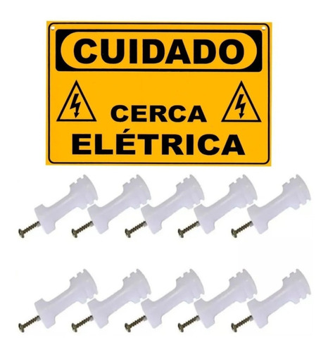 Isolador Branco Haste Cerca Elétrica + Brinde Placa Cuidado