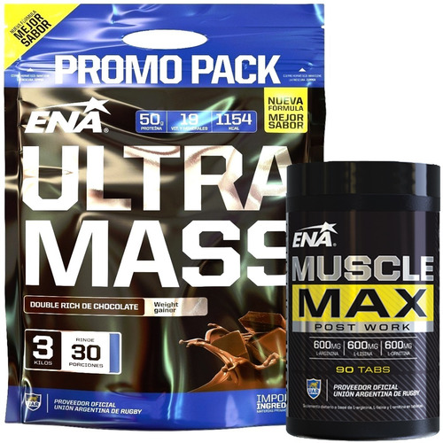 Crecimiento Masa Muscular Ultra Mass 3 K + Muscle Max 90 Ena