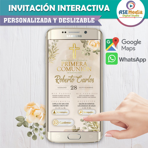 Invitación Interactiva Mi Primera Comunión Dorado Boho Mi Primera Comunión Dorado Boho