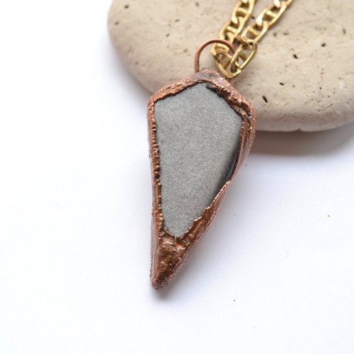 Collar Piedra Obsidiana Plateada, Cadena De Bronce, Cod1