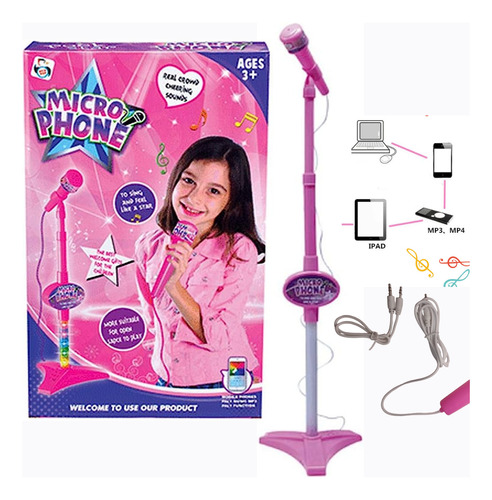 Microfone Infantil C/ Pedestal Alto-falante Conecta Celular