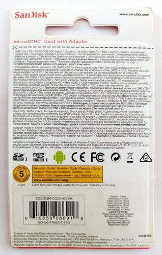 Sandisk Original 32gb Micro-sd Clase 4 + Adaptador