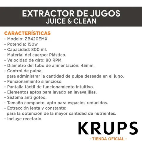 Krups extractor online de jugos zb420emx