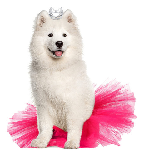 2 Pcs Dog Crown Headband Dog Tutu Dress Set Crystal