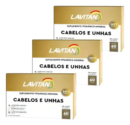 Kit 3 Lavitan Vitamina Para Cabelos E Unhas Com 60 Capsulas Sabor Sem Sabor