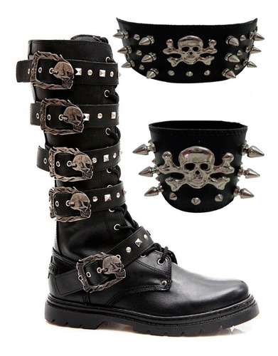 Bota 6520 Em Couro Mais Bracelete Moto E Rock